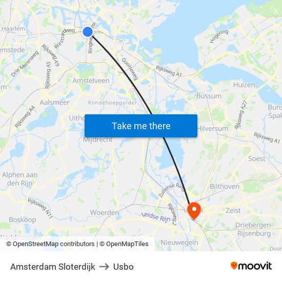 Amsterdam Sloterdijk to Usbo map