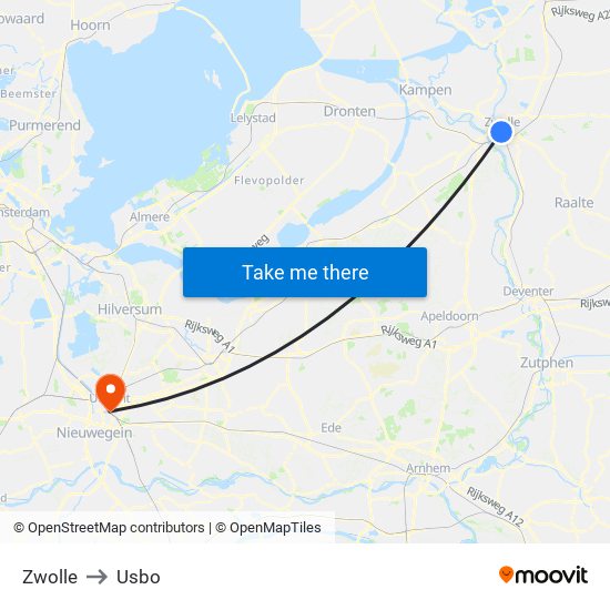 Zwolle to Usbo map