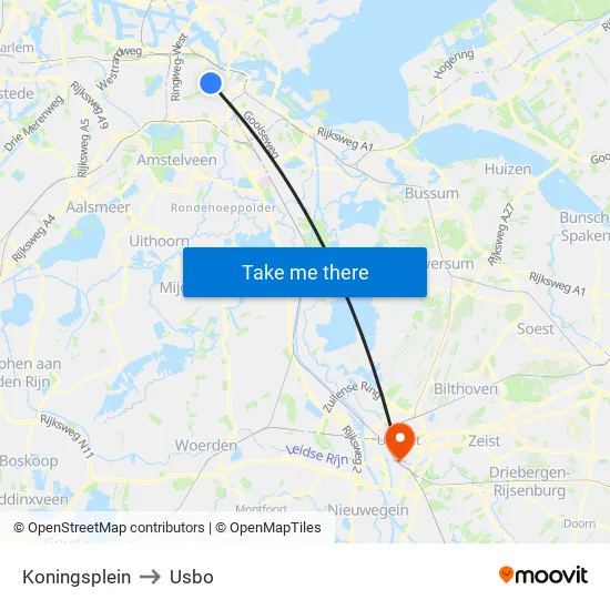 Koningsplein to Usbo map