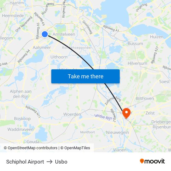 Schiphol Airport to Usbo map