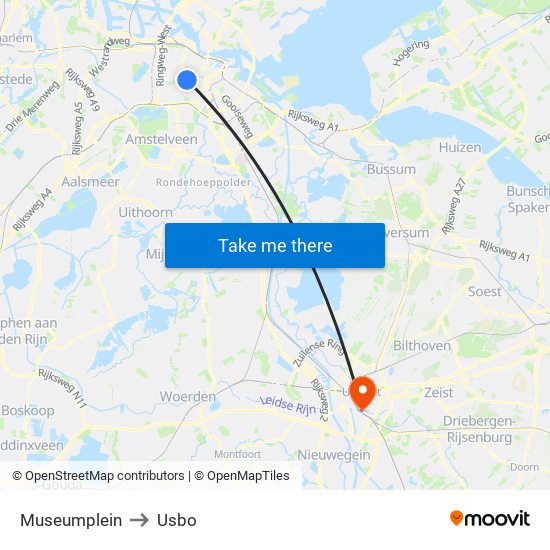 Museumplein to Usbo map