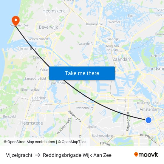 Vijzelgracht to Reddingsbrigade Wijk Aan Zee map