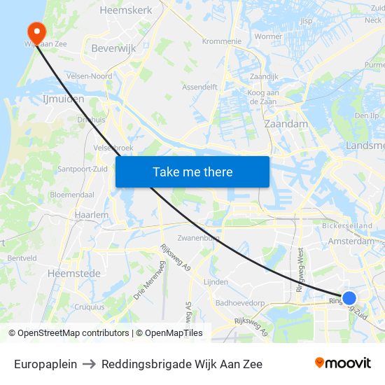 Europaplein to Reddingsbrigade Wijk Aan Zee map