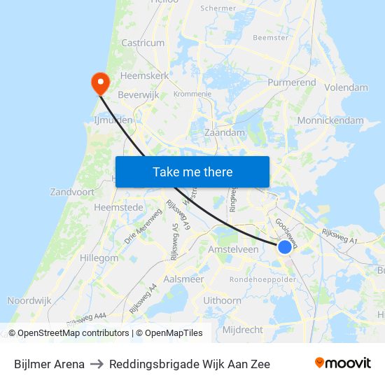 Bijlmer Arena to Reddingsbrigade Wijk Aan Zee map