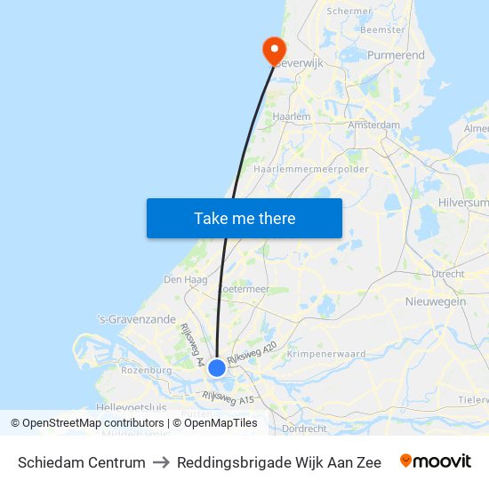 Schiedam Centrum to Reddingsbrigade Wijk Aan Zee map