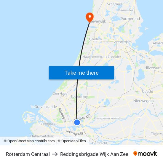 Rotterdam Centraal to Reddingsbrigade Wijk Aan Zee map