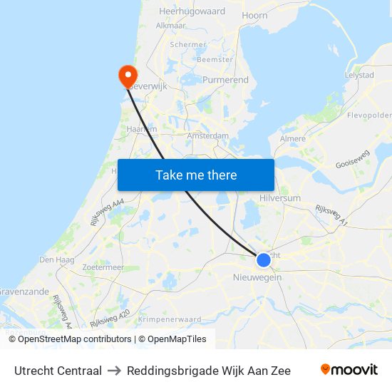 Utrecht Centraal to Reddingsbrigade Wijk Aan Zee map