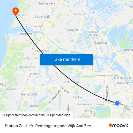 Station Zuid to Reddingsbrigade Wijk Aan Zee map