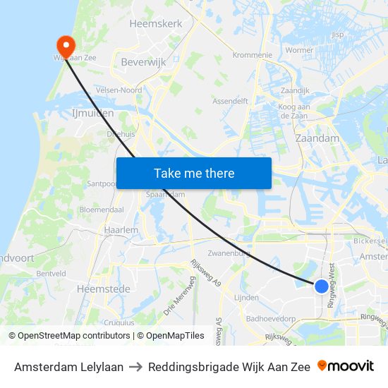 Amsterdam Lelylaan to Reddingsbrigade Wijk Aan Zee map