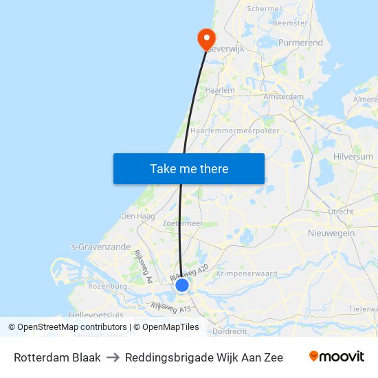 Rotterdam Blaak to Reddingsbrigade Wijk Aan Zee map