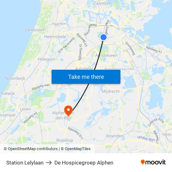 Station Lelylaan to De Hospicegroep Alphen map