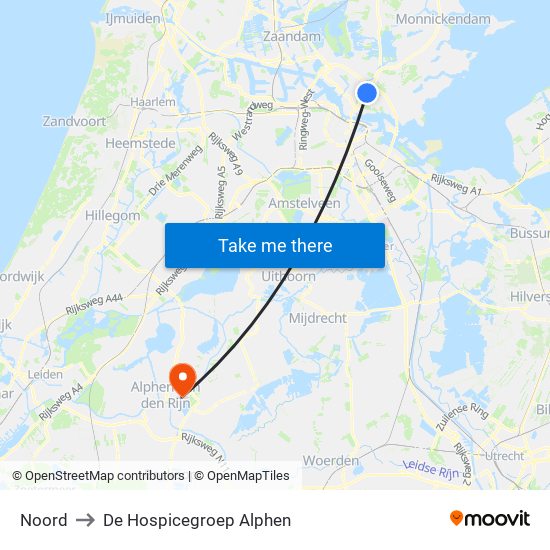 Noord to De Hospicegroep Alphen map