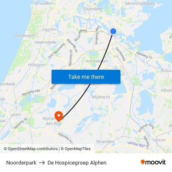 Noorderpark to De Hospicegroep Alphen map