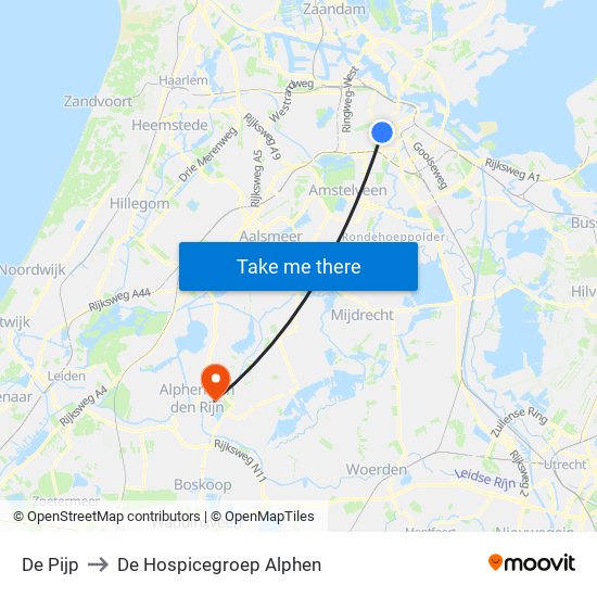 De Pijp to De Hospicegroep Alphen map