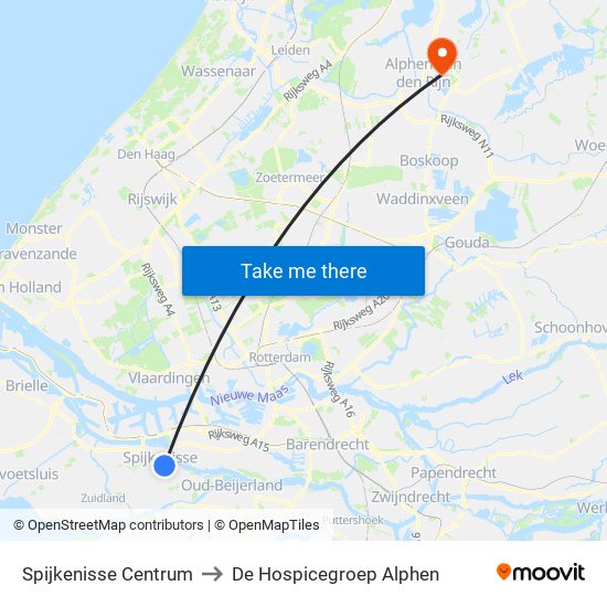 Spijkenisse Centrum to De Hospicegroep Alphen map
