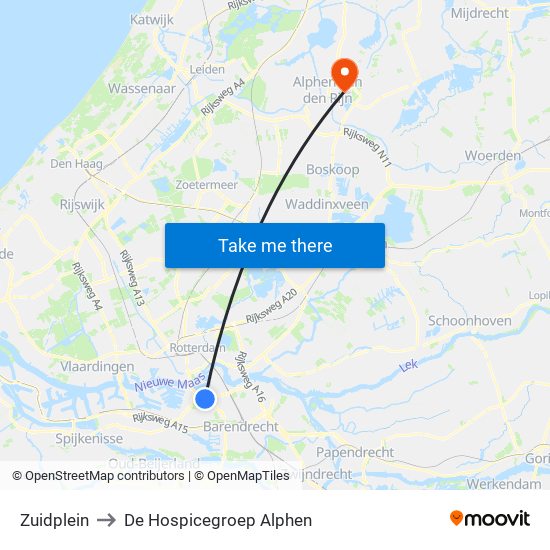 Zuidplein to De Hospicegroep Alphen map