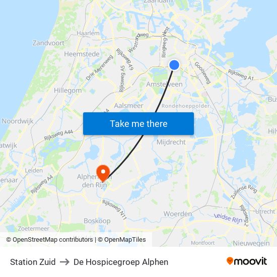 Station Zuid to De Hospicegroep Alphen map