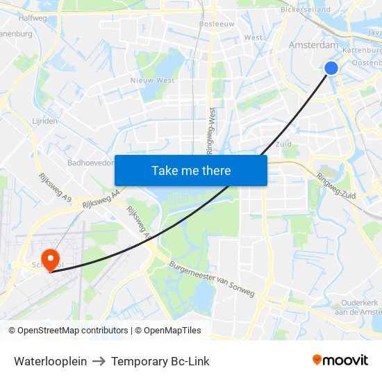 Waterlooplein to Temporary Bc-Link map