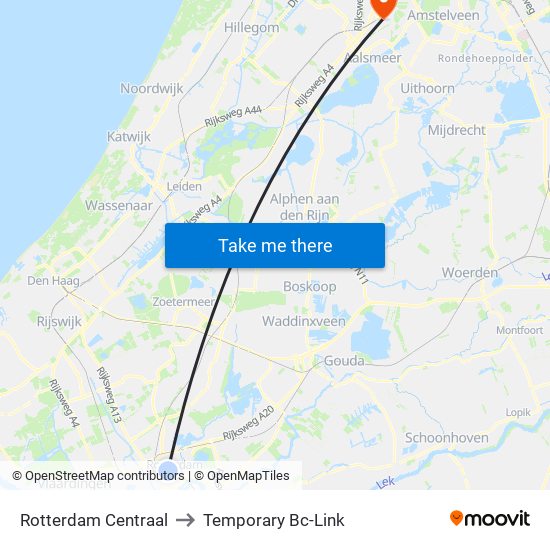 Rotterdam Centraal to Temporary Bc-Link map