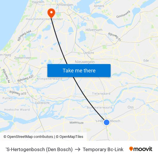 'S-Hertogenbosch (Den Bosch) to Temporary Bc-Link map