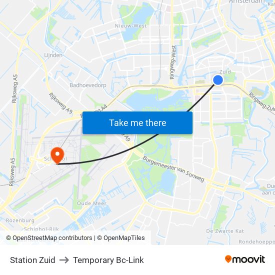 Station Zuid to Temporary Bc-Link map