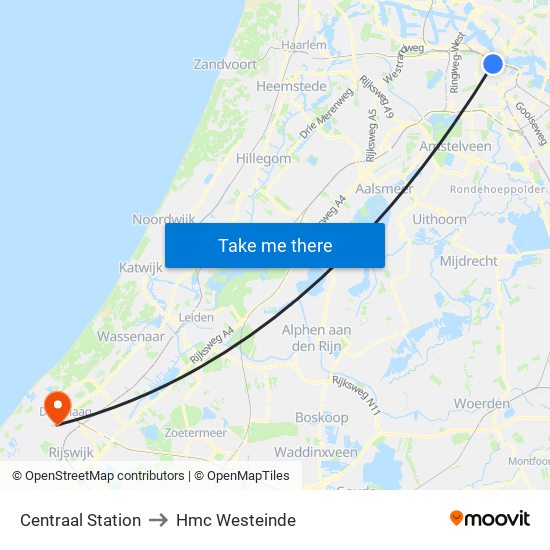 Centraal Station to Hmc Westeinde map