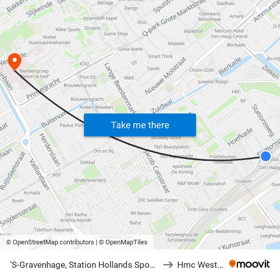 'S-Gravenhage, Station Hollands Spoor (Perron A) to Hmc Westeinde map