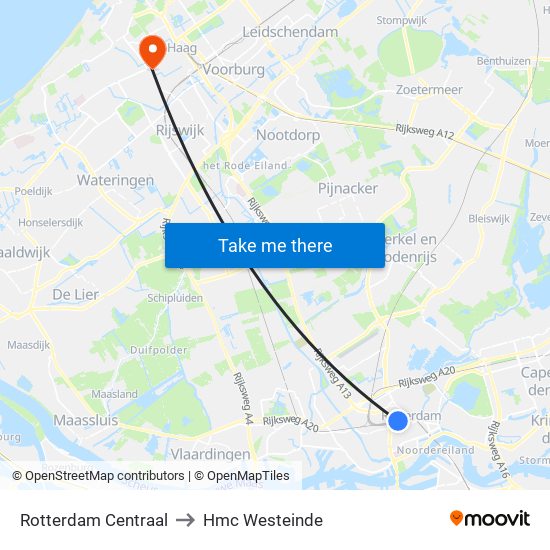 Rotterdam Centraal to Hmc Westeinde map