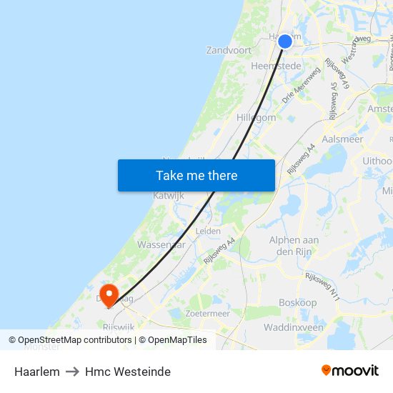 Haarlem to Hmc Westeinde map