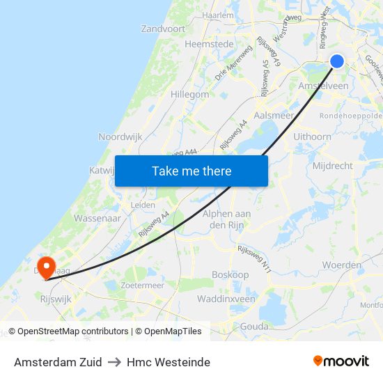 Amsterdam Zuid to Hmc Westeinde map