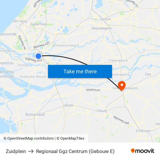 Zuidplein to Regionaal Ggz Centrum (Gebouw E) map