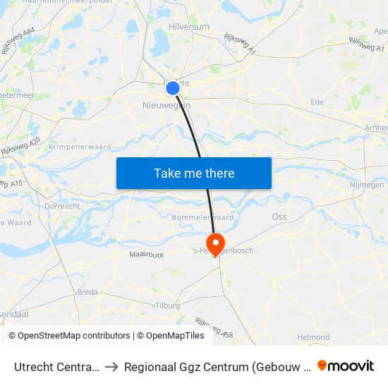 Utrecht Centraal to Regionaal Ggz Centrum (Gebouw E) map