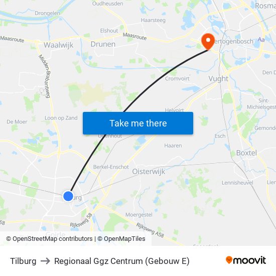 Tilburg to Regionaal Ggz Centrum (Gebouw E) map