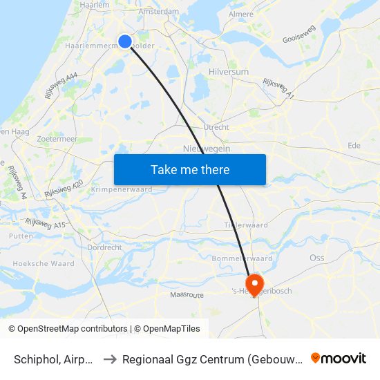 Schiphol, Airport to Regionaal Ggz Centrum (Gebouw E) map