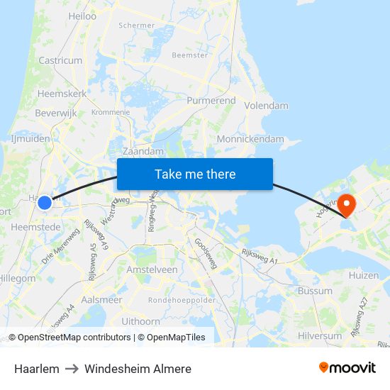 Haarlem to Windesheim Almere map