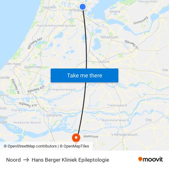 Noord to Hans Berger Kliniek Epileptologie map