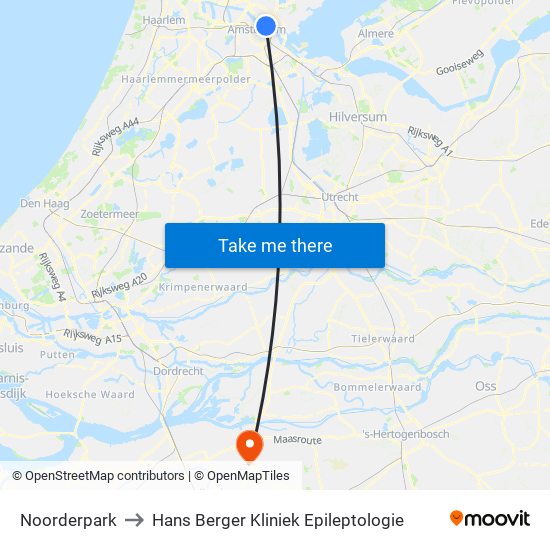 Noorderpark to Hans Berger Kliniek Epileptologie map