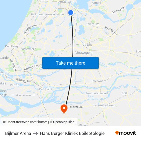 Bijlmer Arena to Hans Berger Kliniek Epileptologie map