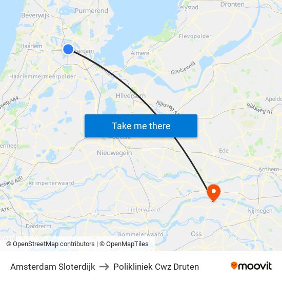 Amsterdam Sloterdijk to Polikliniek Cwz Druten map