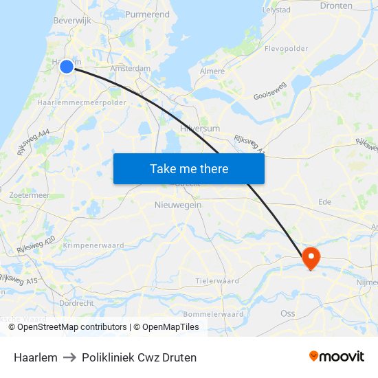 Haarlem to Polikliniek Cwz Druten map