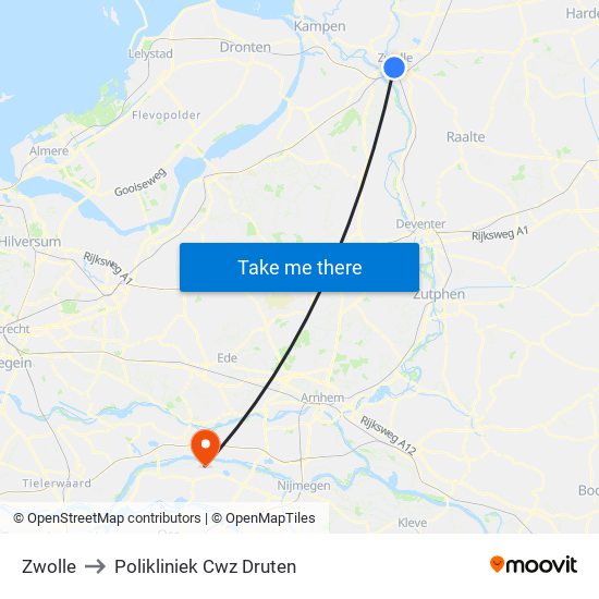 Zwolle to Polikliniek Cwz Druten map