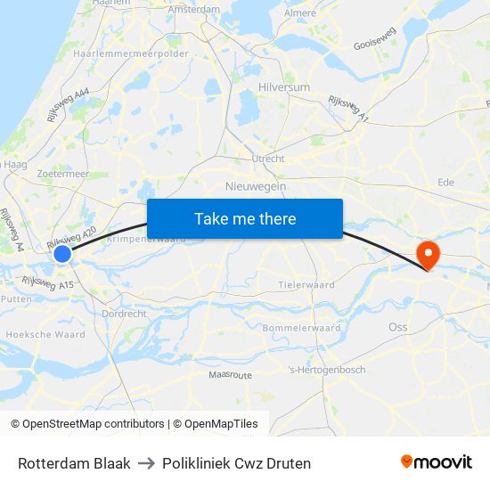 Rotterdam Blaak to Polikliniek Cwz Druten map