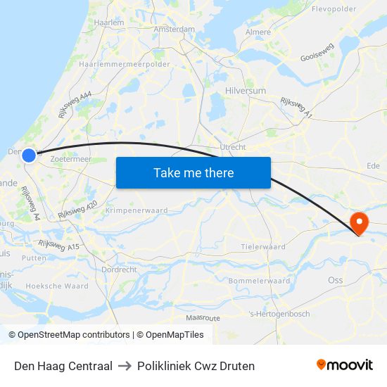 Den Haag Centraal to Polikliniek Cwz Druten map