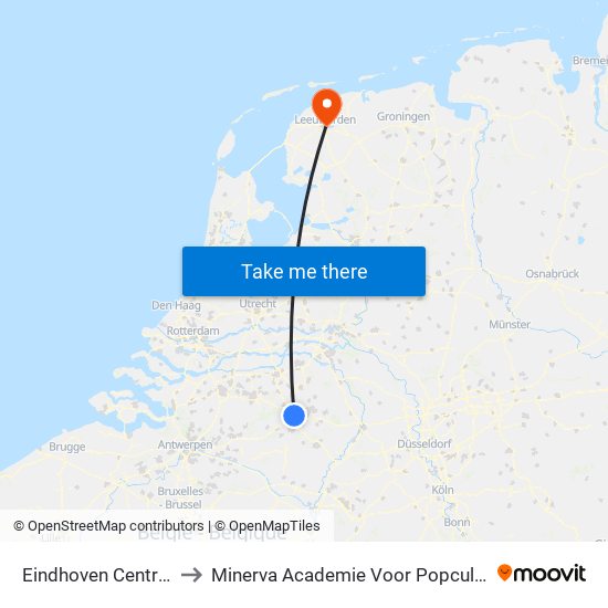 Eindhoven Centraal to Minerva Academie Voor Popcultuur map