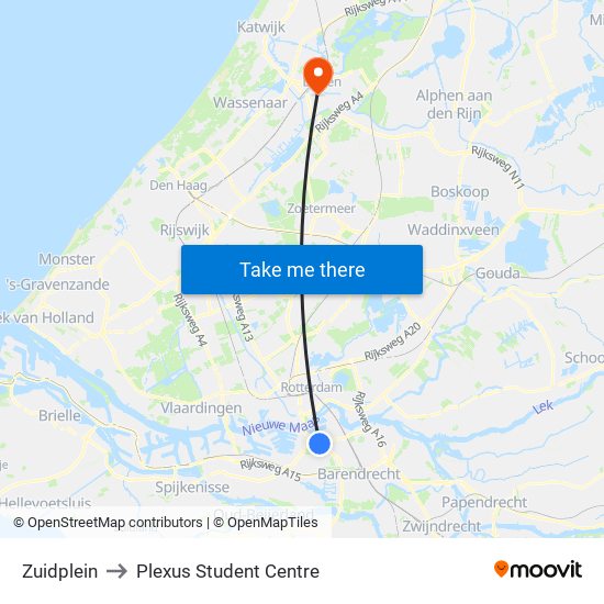 Zuidplein to Plexus Student Centre map