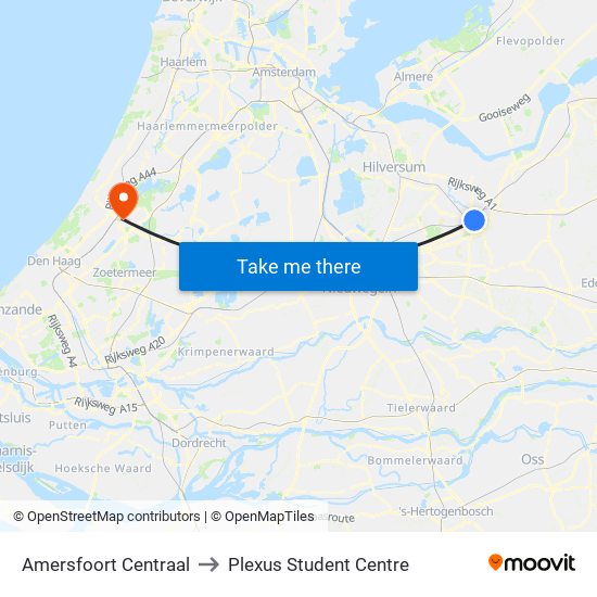 Amersfoort Centraal to Plexus Student Centre map
