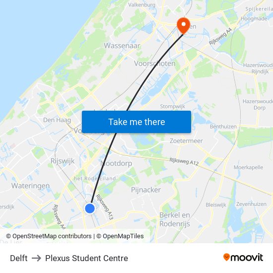 Delft to Plexus Student Centre map