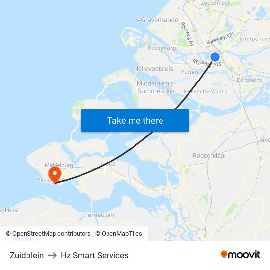 Zuidplein to Hz Smart Services map