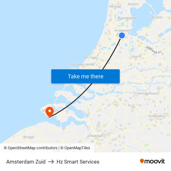 Amsterdam Zuid to Hz Smart Services map