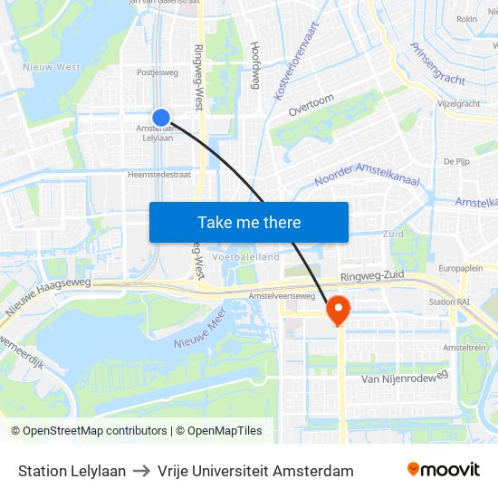 Station Lelylaan to Vrije Universiteit Amsterdam map